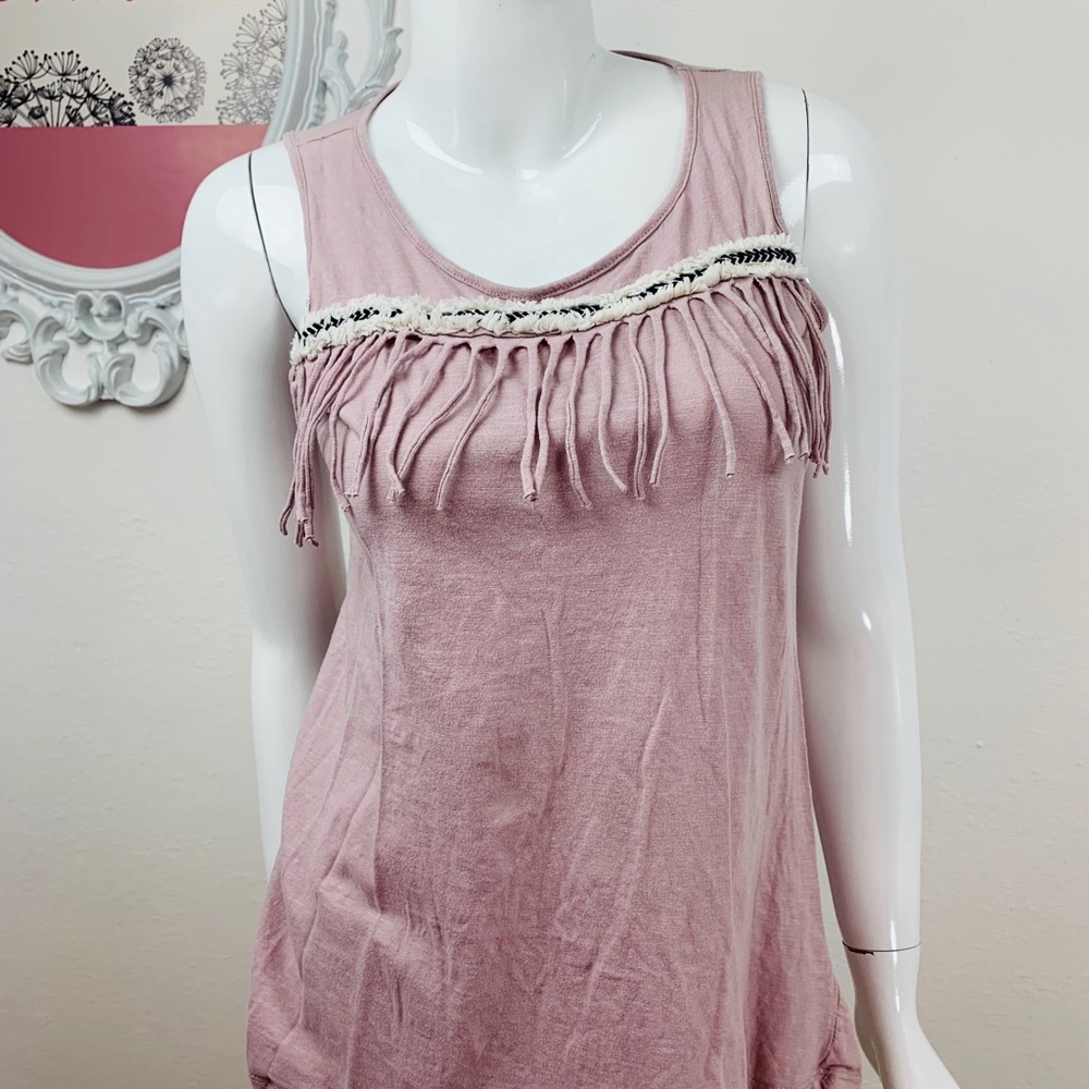 Easel / Fringed Embroider Lavender Tunic Tank Top - Picture 1 of 7